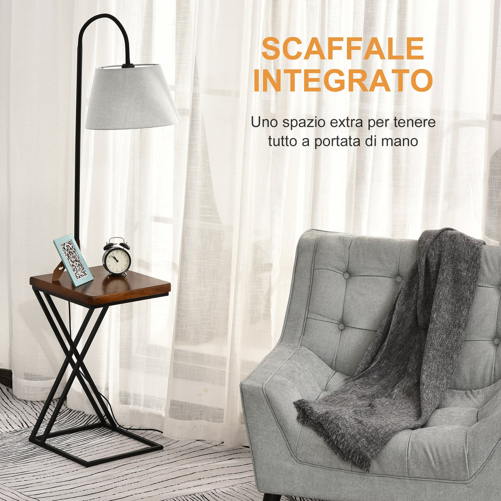 ground lamp with steel and wood shelf - Borgè