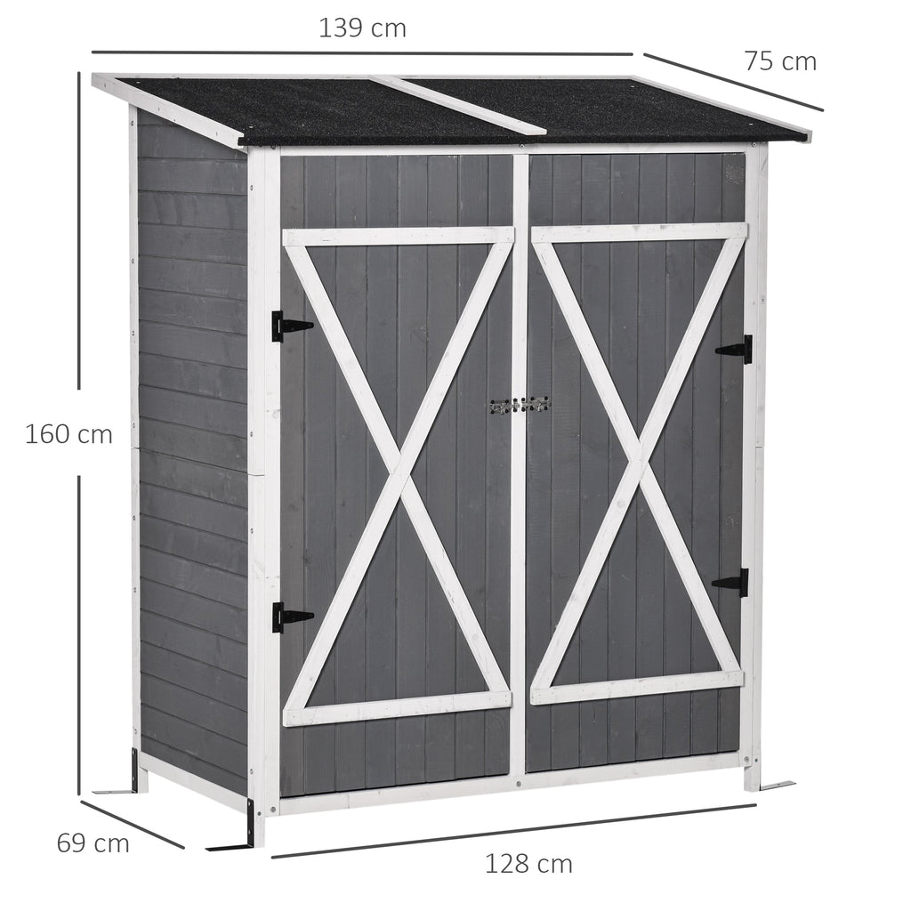 Wooden Garden Shed with 2 Doors, Outdoor Garden Tool Cabinet with a Stool, 139x75x147/160cm - Borge' Group Limited