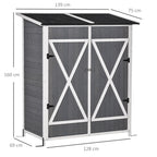 Wooden Garden Shed with 2 Doors, Outdoor Garden Tool Cabinet with a Stool, 139x75x147/160cm - Borge' Group Limited