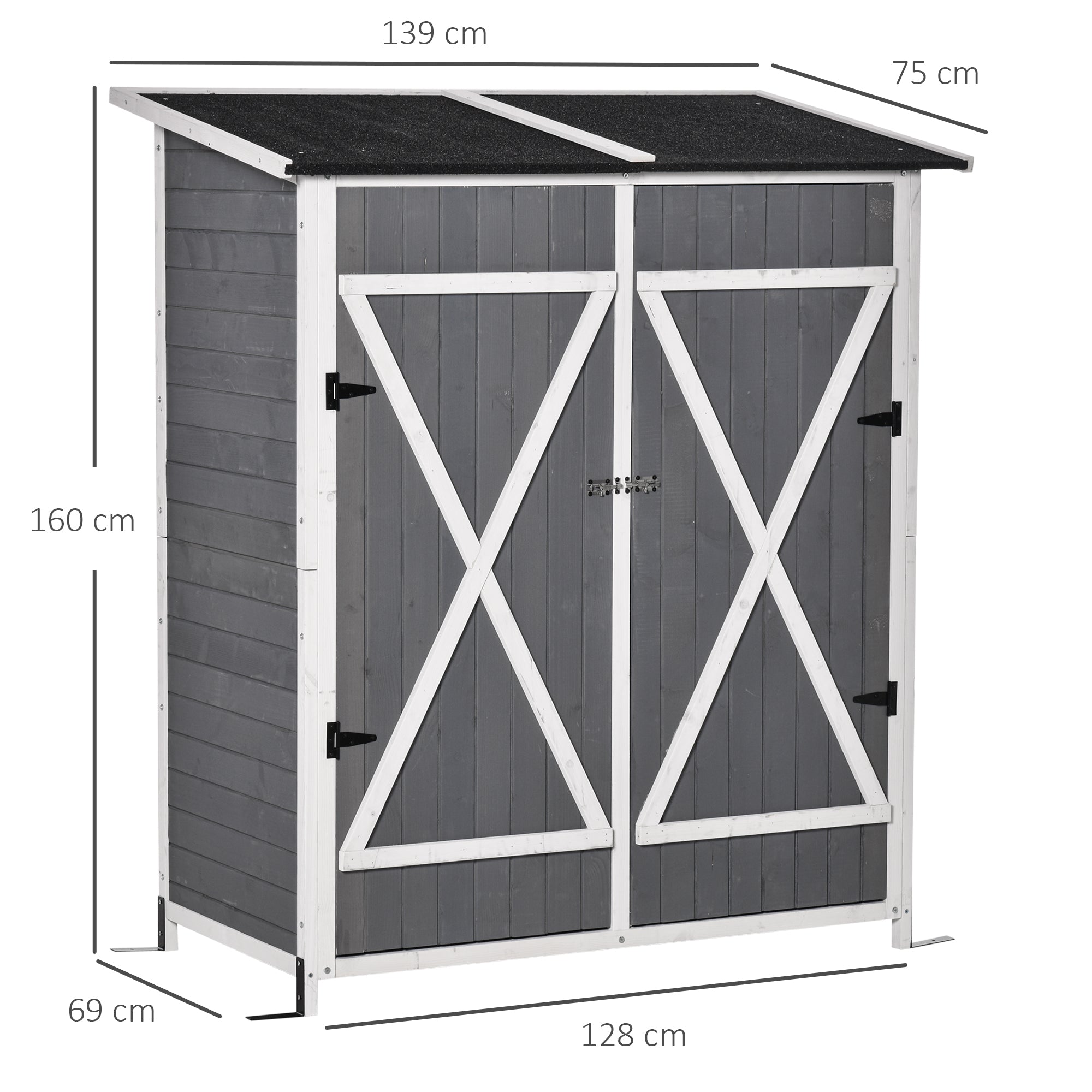 Wooden Garden Shed with 2 Doors, Outdoor Garden Tool Cabinet with a Stool, 139x75x147/160cm - Borge' Group Limited