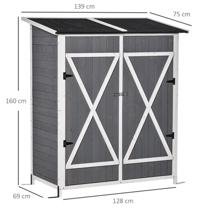 Outsunny Garden House Door Wooden Utensils, double door with block and removable table, 139x75x160cm, Grey - Borgè