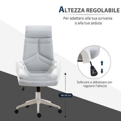 office chair with rocking function, presidential chair in adjustable and swivel fabric, 63x63x117-127 cm, Grey - Borgè