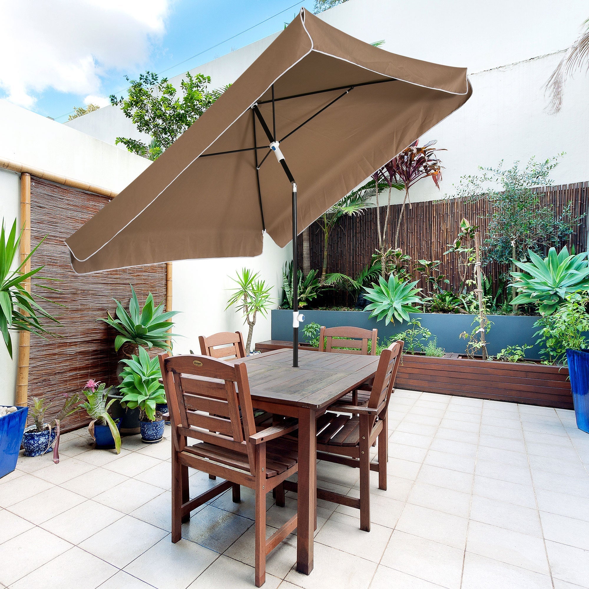 2x2m Outdoor Umbrella with Square Canopy, Adjustable and Portable, in Metal and Polyester, Coffee - Borge' Group Limited