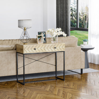 Fiorino | Vintage Console Table in Wood and Black Metal for a Contemporary Design Entrance, 2 Drawers 90x35x76cm