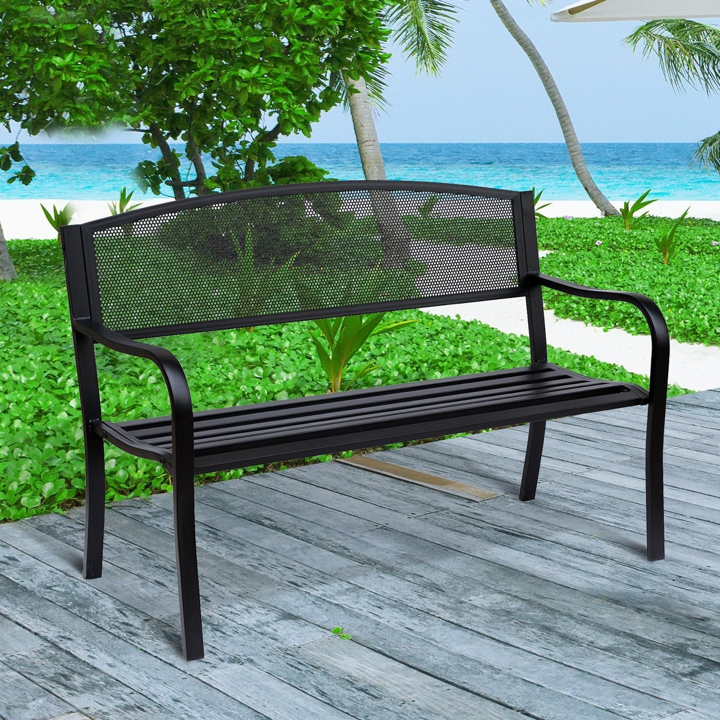 Outsunny Outdoor bench in steel, black, 127x60x85cm - Borgè