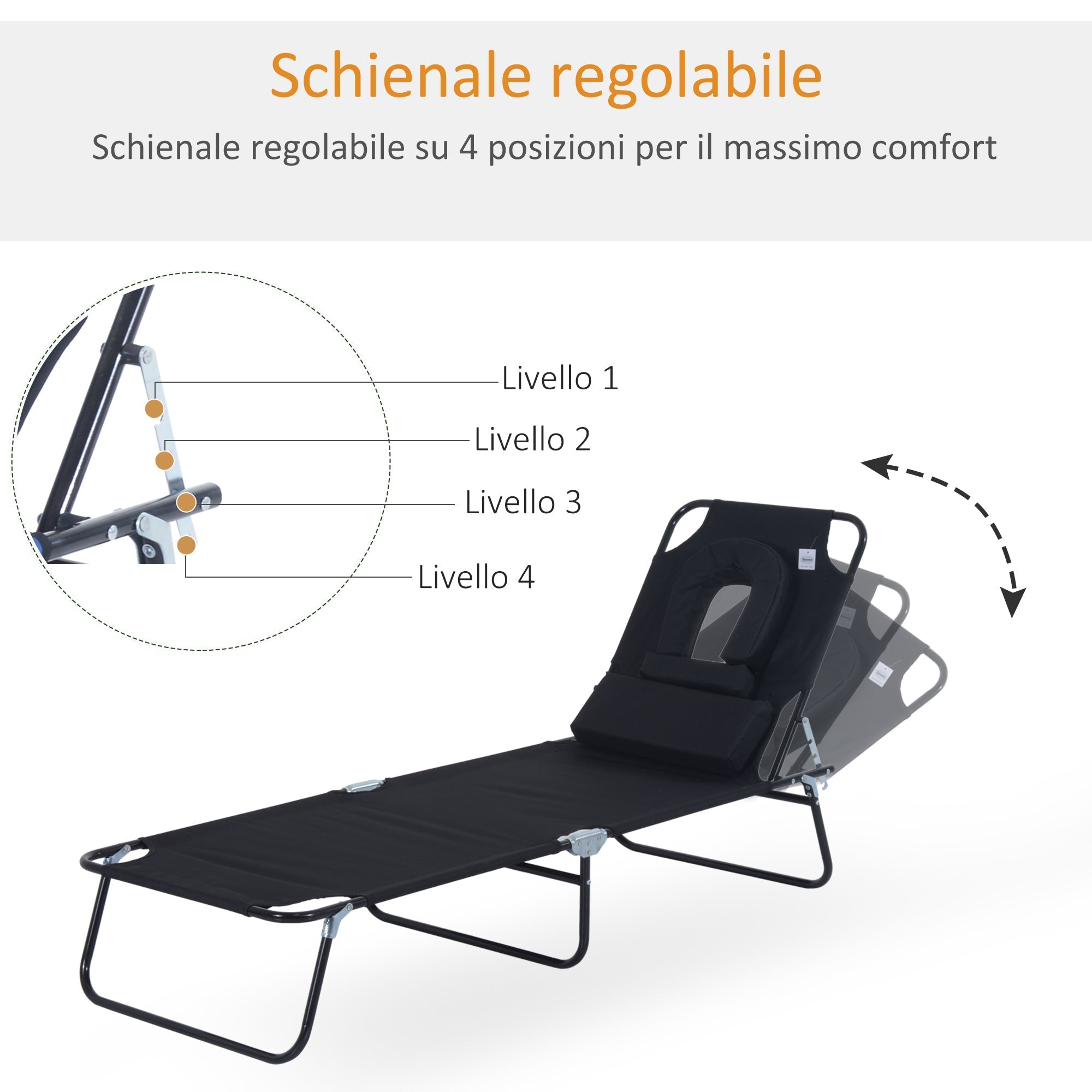 Folding Deck Chair with Face Hole and Pillows, Steel and Oxford Fabric - Borge' Group Limited