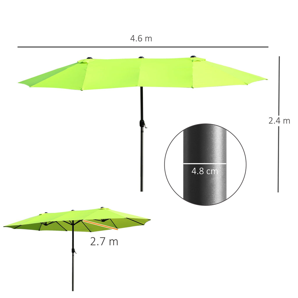 Double Garden Umbrella with Crank Opening, in Steel and Polyester, 460x270x240 cm, Light Green - Borge' Group Limited