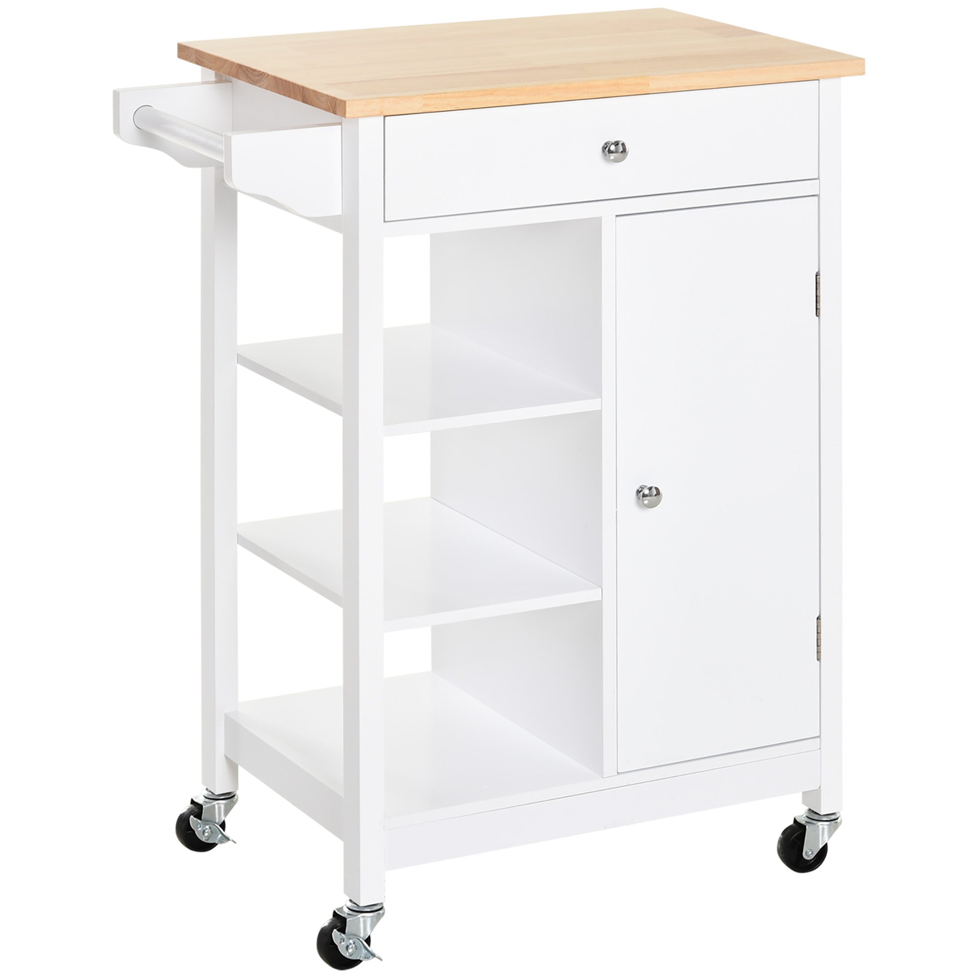 kitchen trolley with antina drawer and 3 open shelves in white wood 66 x 39.5 x 86.5 cm - Borgè