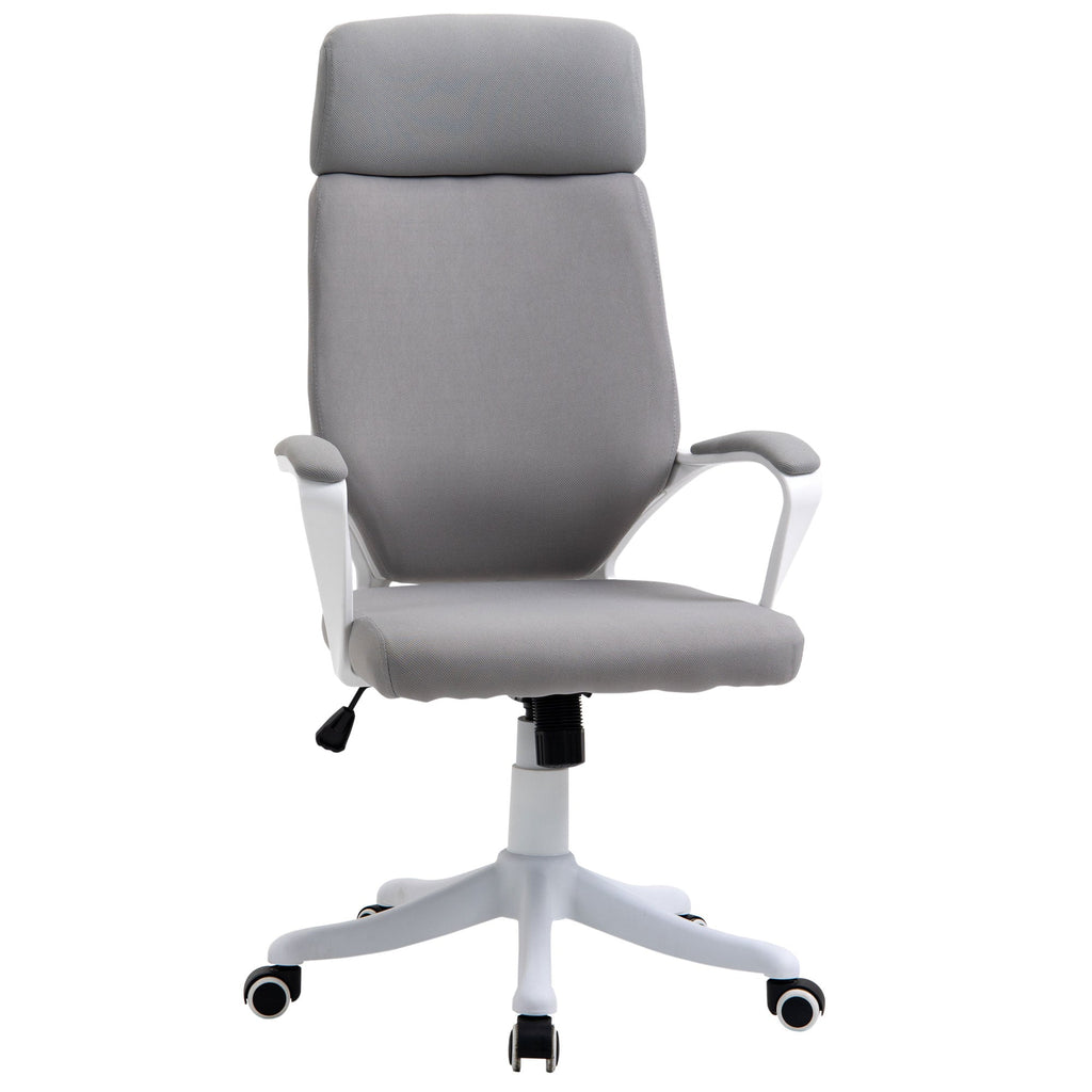 Swivel Office Chair with Headrest, Height-Adjustable Armchair with Rocking Function, 63x65x112-120cm, Light Grey - Borgè