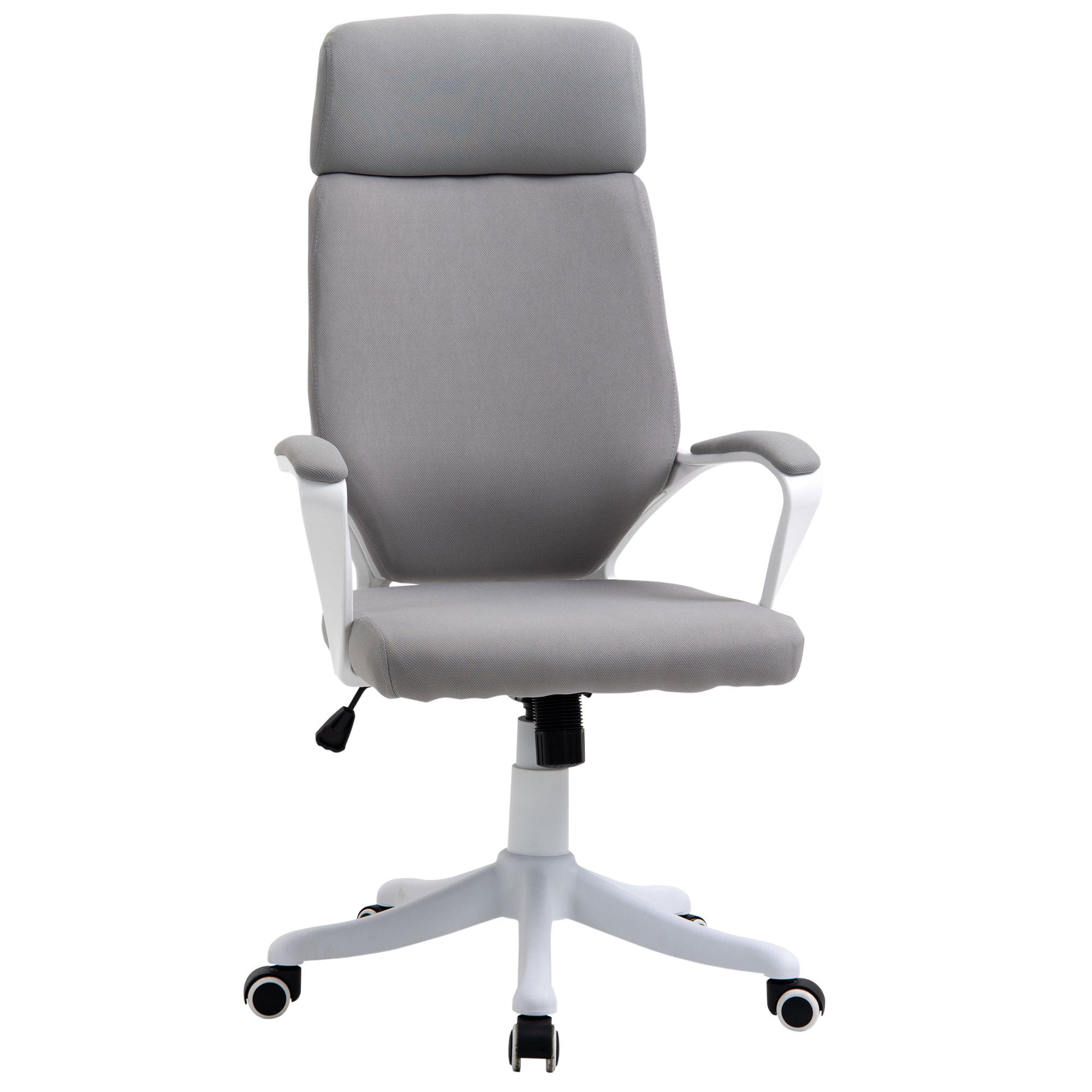 Swivel Office Chair with Headrest, Height-Adjustable Armchair with Rocking Function, 63x65x112-120cm, Light Grey - Borgè