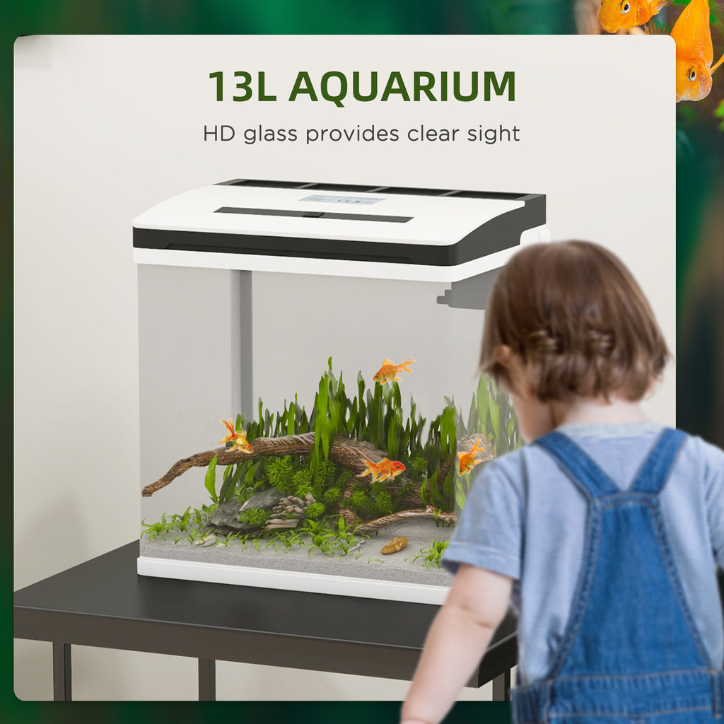13L Aquarium Pawhut from LED lighting with ventilation holes, in HD and ABS glass, 29L x 20p x 30.5a cm - Borgè