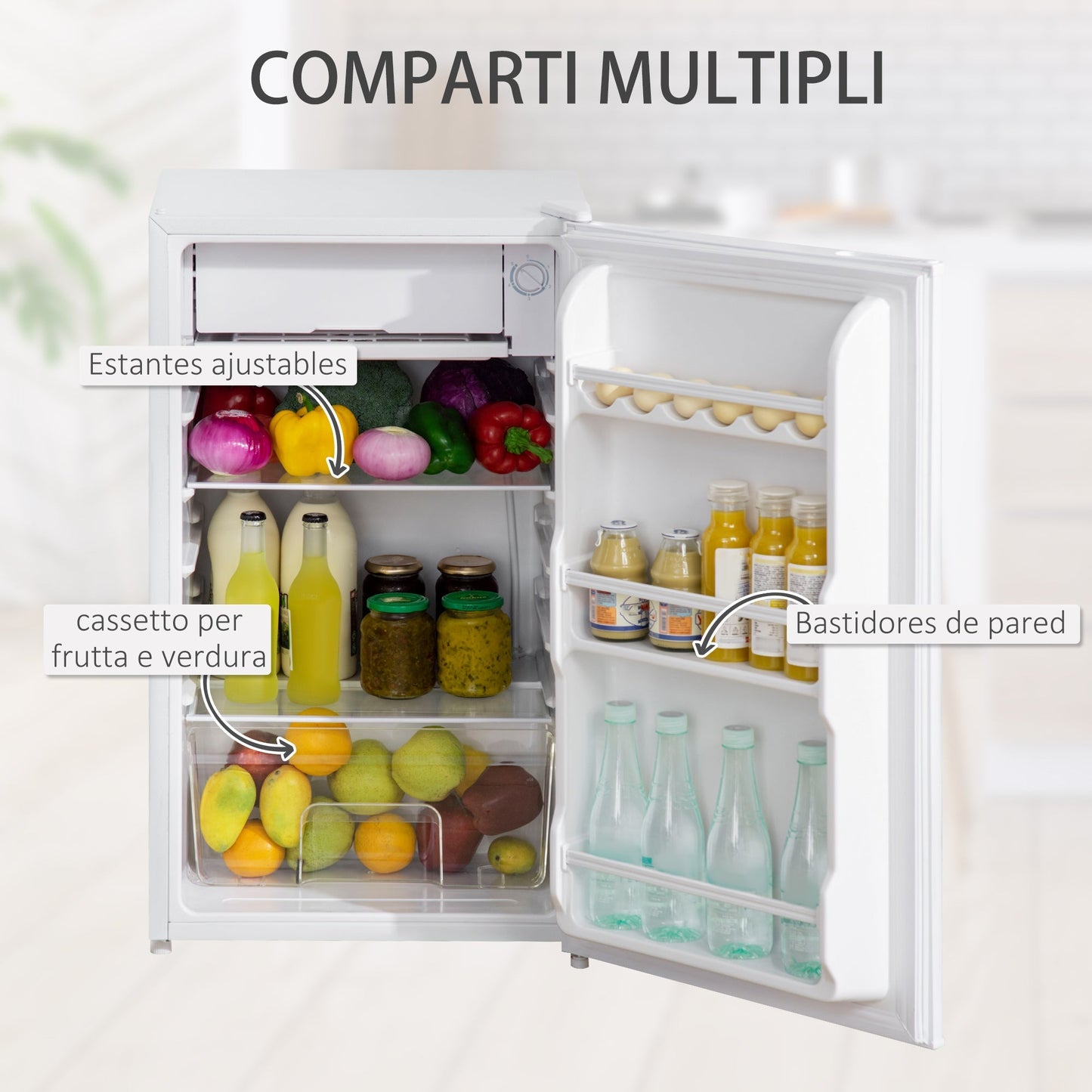 Mini Fridge 91l with shelves and a drawer, 47.5x44.2x84 cm | - Borgè