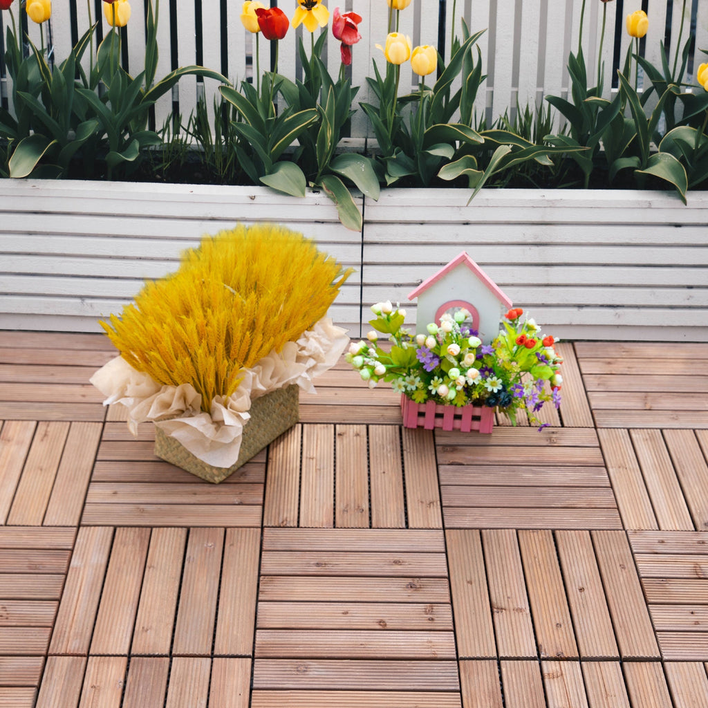 Outsunny Outdoor Tiles Wooden Floor, Set 27 Pieces interlocking, 30x30x2.5cm - Borgè