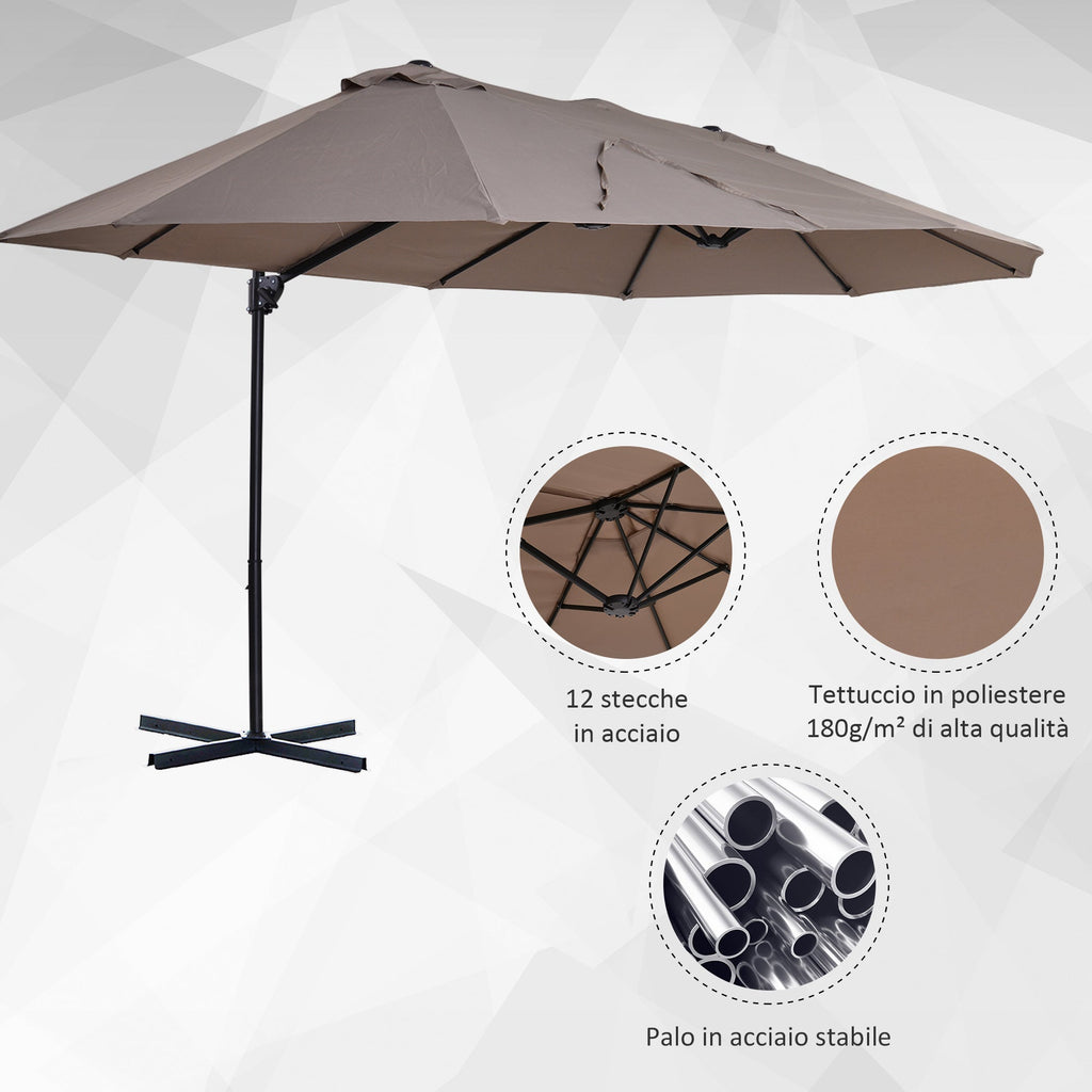 Double Garden Umbrella in Metal and Polyester Anti-UV Waterproof, 440x270x250cm, Brown - Borge' Group Limited