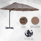 Double Garden Umbrella in Metal and Polyester Anti-UV Waterproof, 440x270x250cm, Brown - Borge' Group Limited