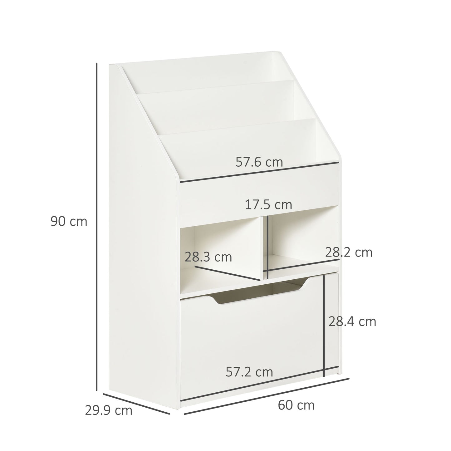 Homcom Small children's bookcase with shelves and drawer in MDF, 60x29.9x90cm, white - Borgè