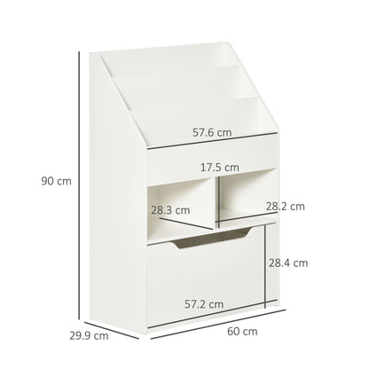 Homcom Small children's bookcase with shelves and drawer in MDF, 60x29.9x90cm, white - Borgè