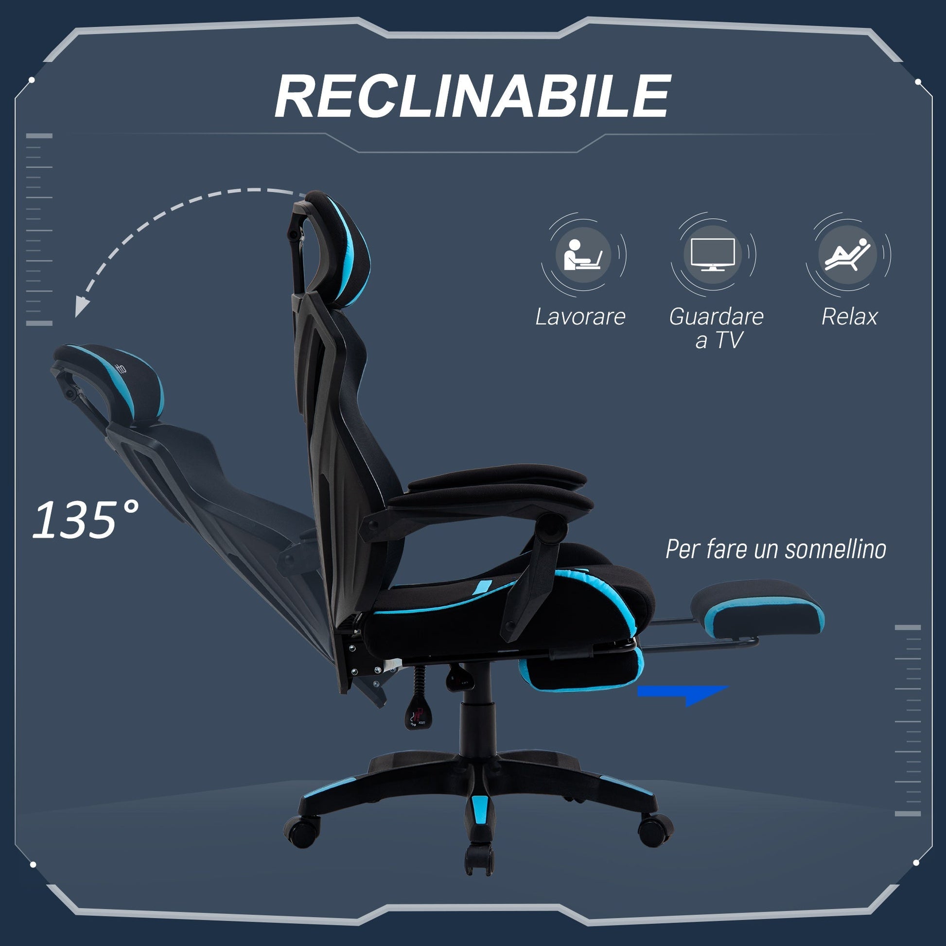 Gaming chair winner with lumbar support and adjustable height in fabric - black - Borgè