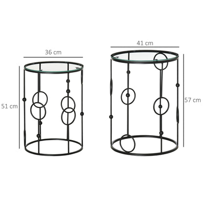 DOLCE | Set of 2 Black Elegant Coffee Tables | Ø41x57cm and Ø36x51cm