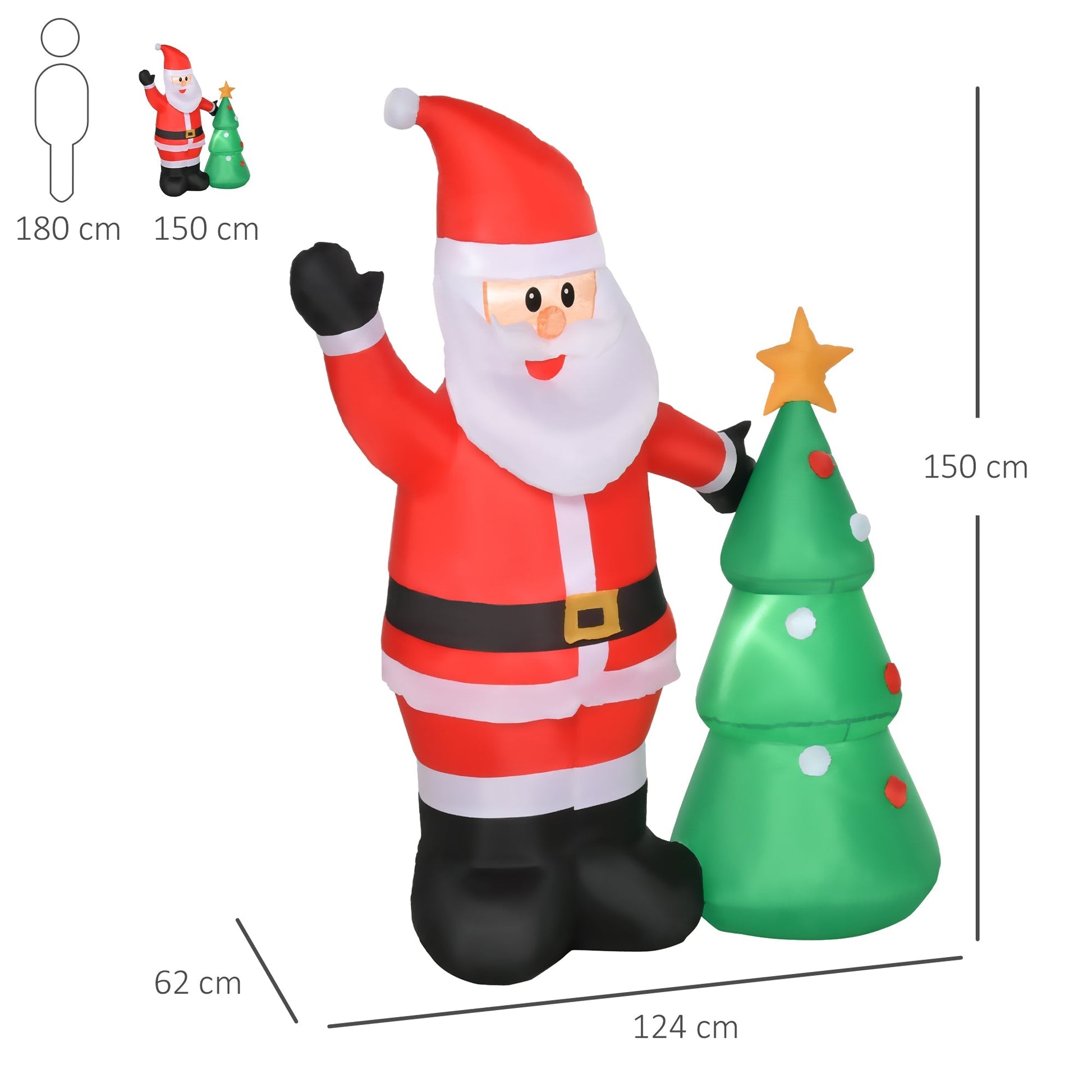 Santa Claus inflatable with 150cm tree with LED lights - red - Borgè