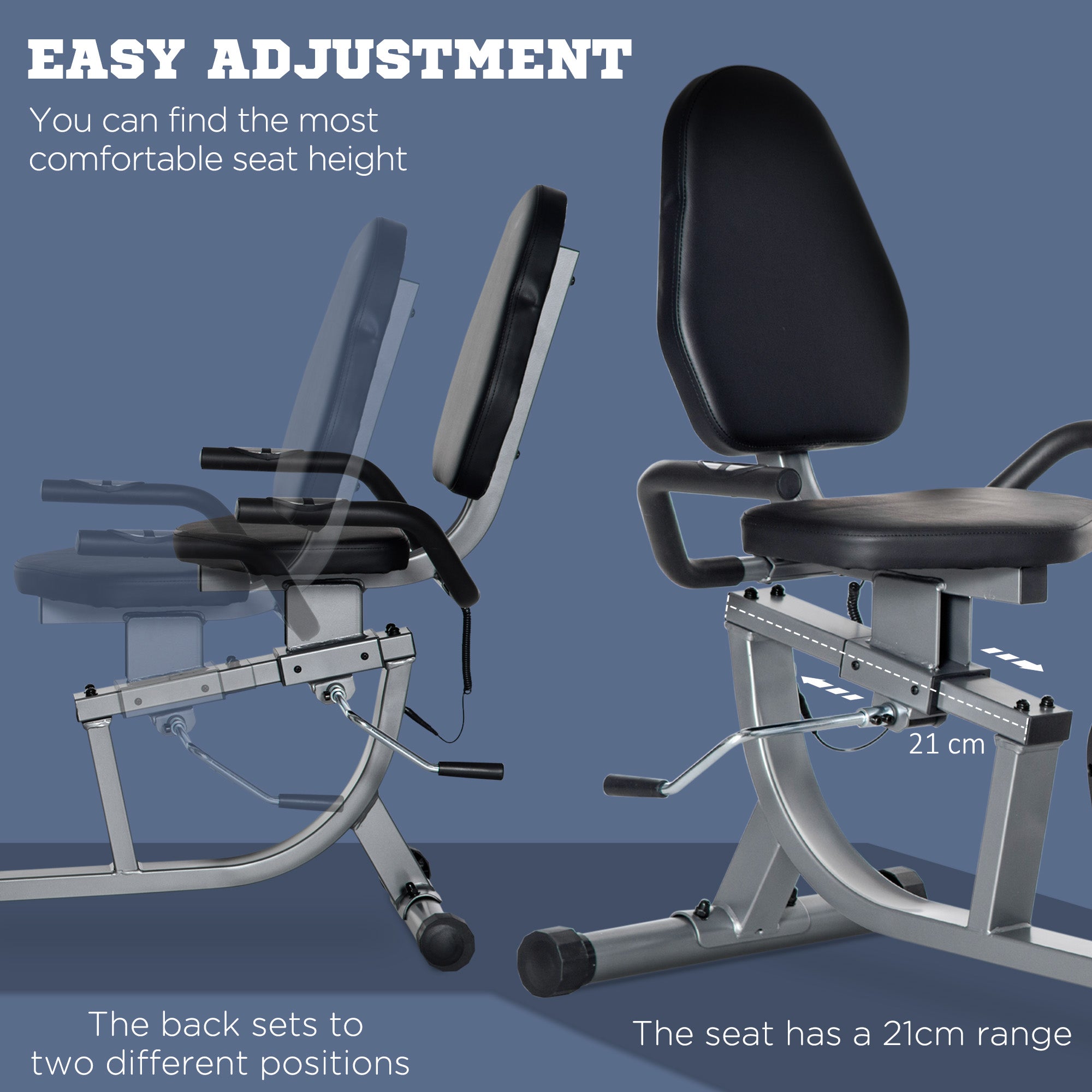 Cyclette horizontal Recumbent with 8 levels of resistance, LCD screen and adjustable seat, 122-137x62x103 cm - Borge' Group Limited
