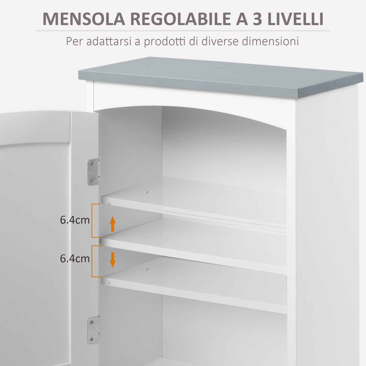 Kleankin Bathroom Wall Mobile at one door with adjustable shelf, 41x18.5x52cm, white and Grey - Borgè