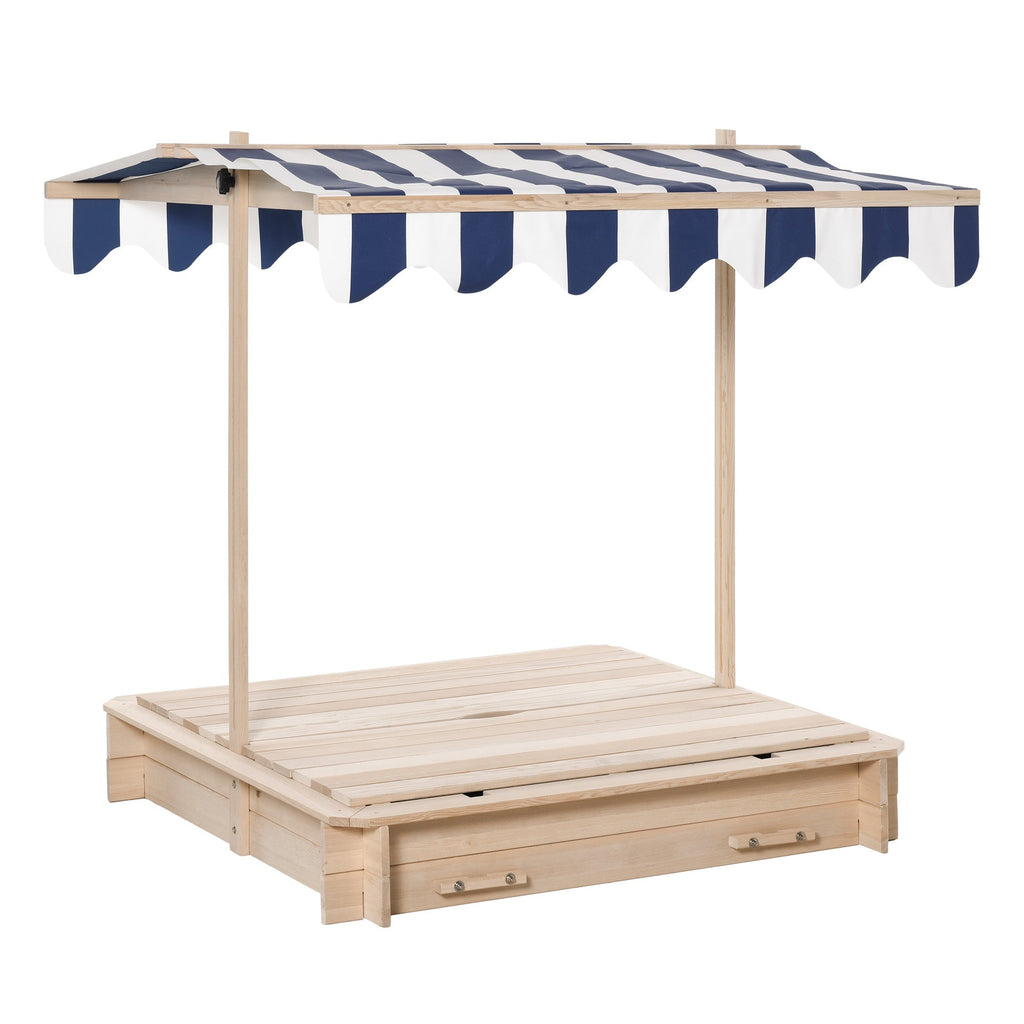Outsunny Sabbiera For Children in Wooden With Core Parasoles, Bench And Cover, 106x106x121cm White and blue - Borgè