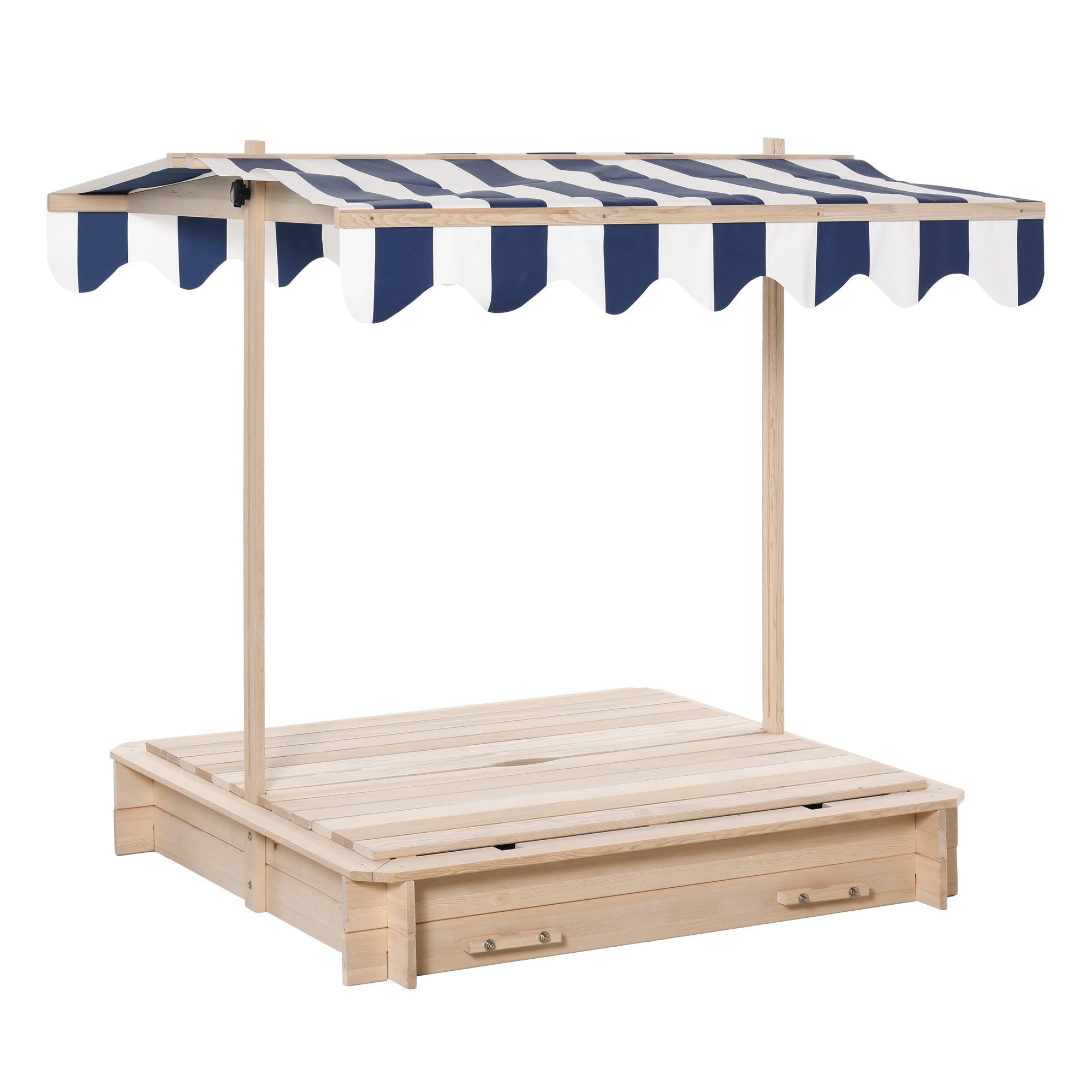 Outsunny Sabbiera For Children in Wooden With Core Parasoles, Bench And Cover, 106x106x121cm White and blue - Borgè