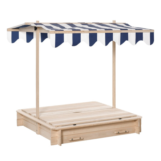 Outsunny Sabbiera For Children in Wooden With Core Parasoles, Bench And Cover, 106x106x121cm White and blue