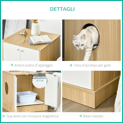 PAWHUT MOBILE WITH GATTI LETTIER WITH 2 ATHS AND FREE INTERNAL WOOD INTERNABLE, 60x55x62.5cm - Wood/White - Borgè