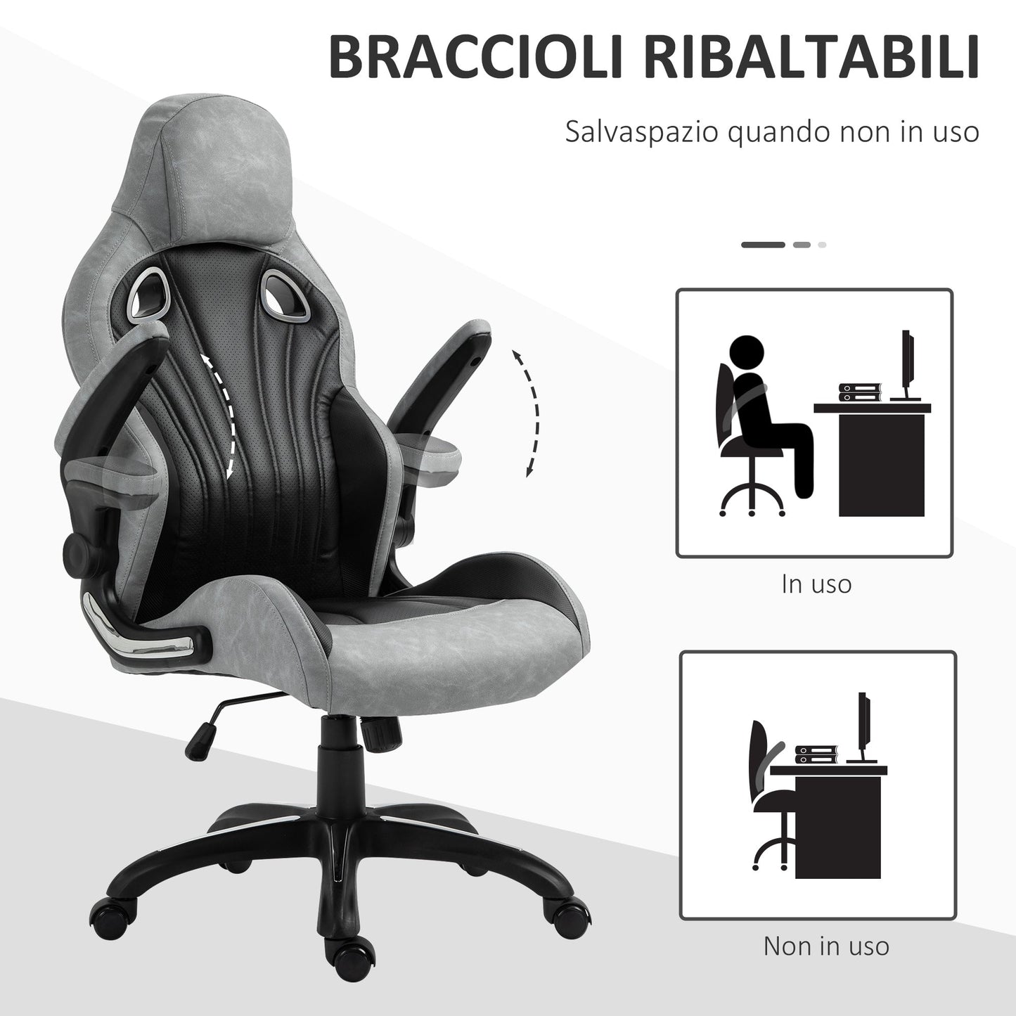 Office Chair Gaming Chair, Ergonomic with High Backrest, Swivel and Adjustable Height, Black and Grey