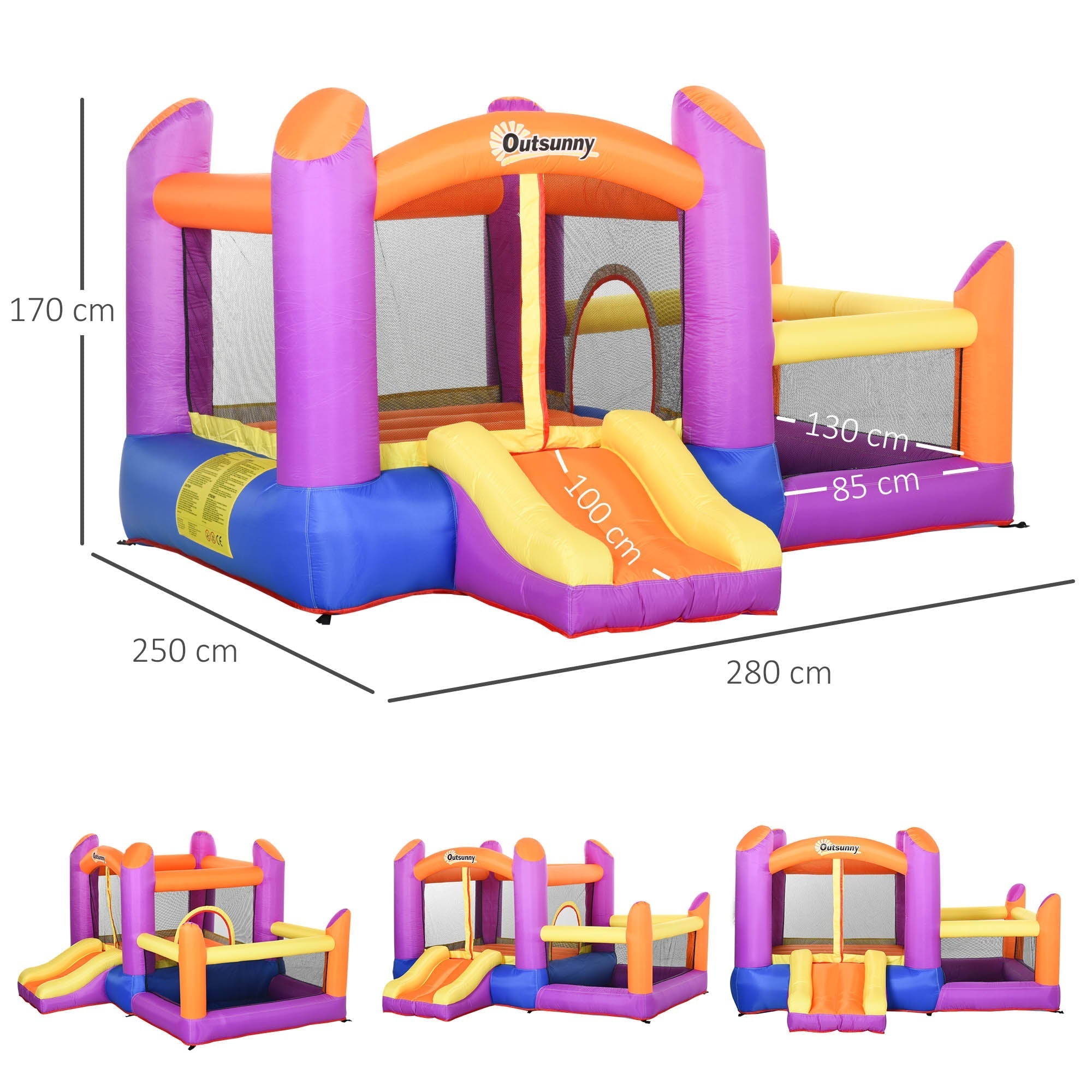 Inflatable Bouncy Castle for Kids Garden, Inflatable Water Park with Slide, Trampoline and Pool, Multicolor, 280x 250x170cm - Borge' Group Limited