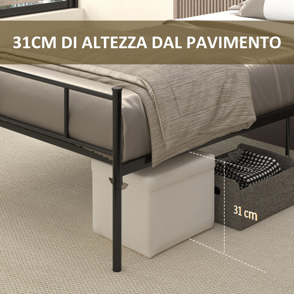 Single Stainless bed structure with integrated slats, headboard and footboard, 90x200cm - Borgè