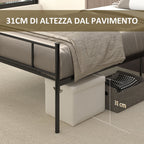 Single Stainless bed structure with integrated slats, headboard and footboard, 90x200cm - Borgè