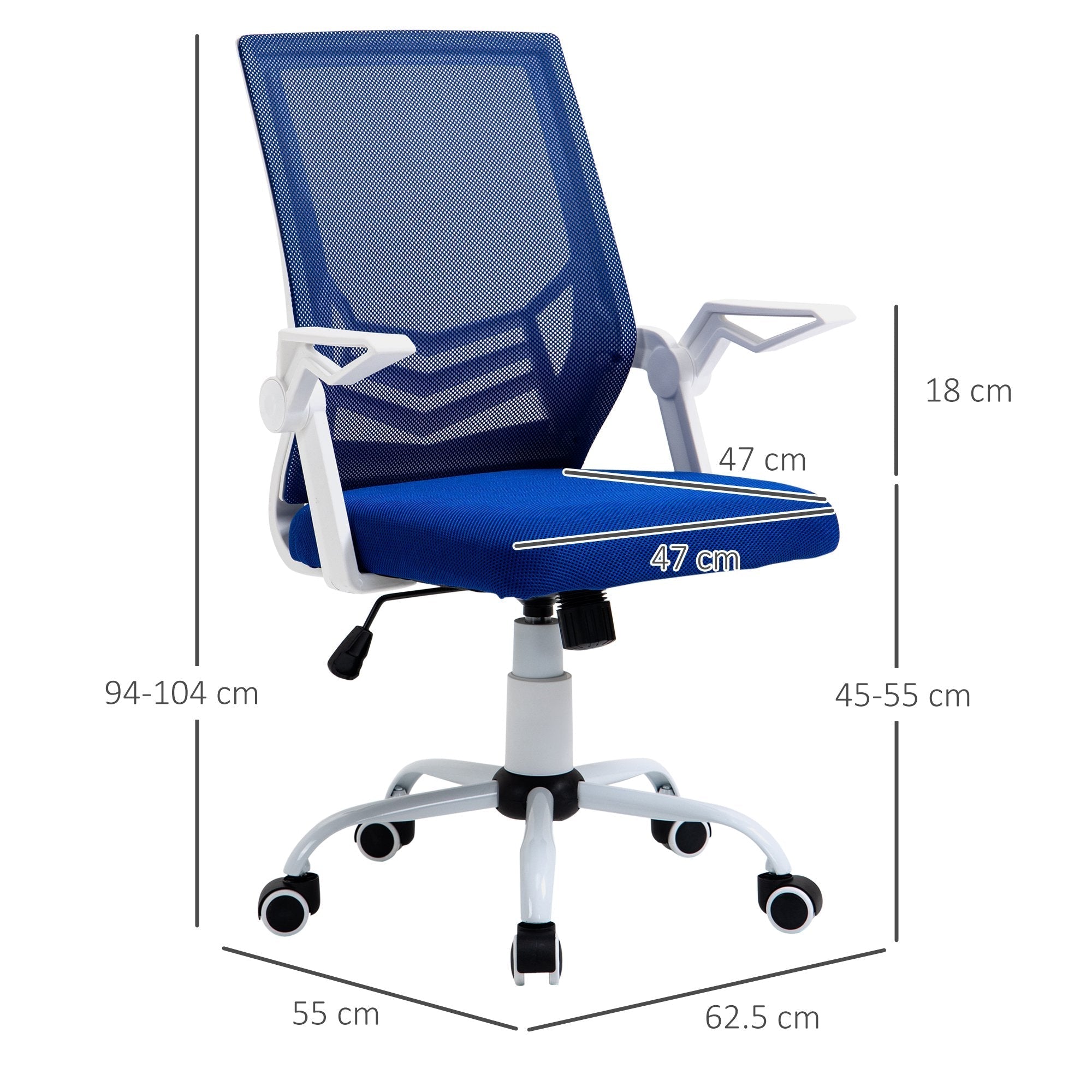 Ergonomic office chair with armrests and lumbar support, swivel office chair and adjustable height in blue fabric - Borgè