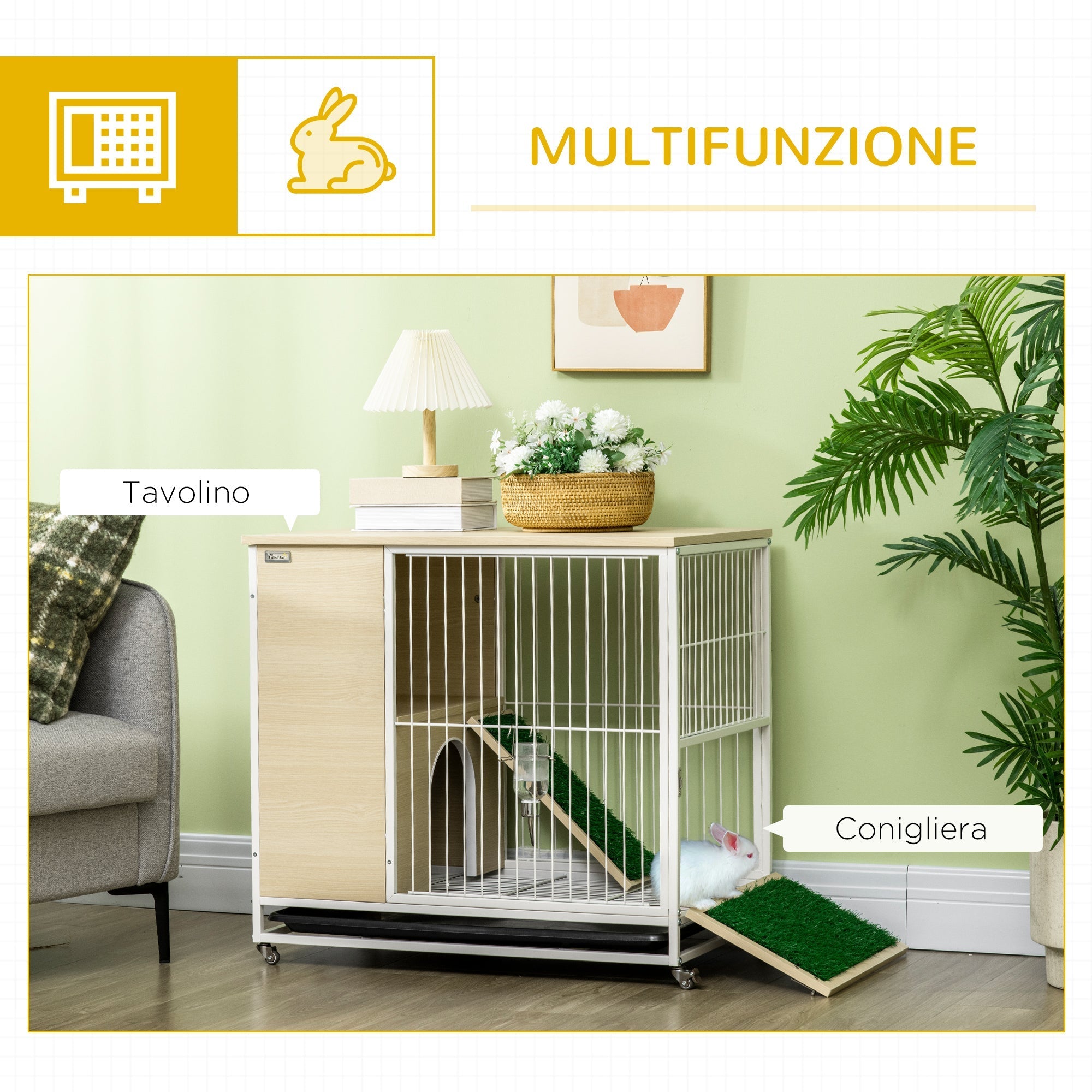 Rabbit Cage with Water Tank and Removable Tray, Chipboard, Steel and PVC, 78x52.5x76.5 cm - Borge' Group Limited