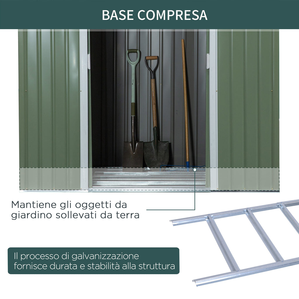 Steel Garden House with Double Sliding Door and air intakes, 213x130x173 cm, green - Borge' Group Limited