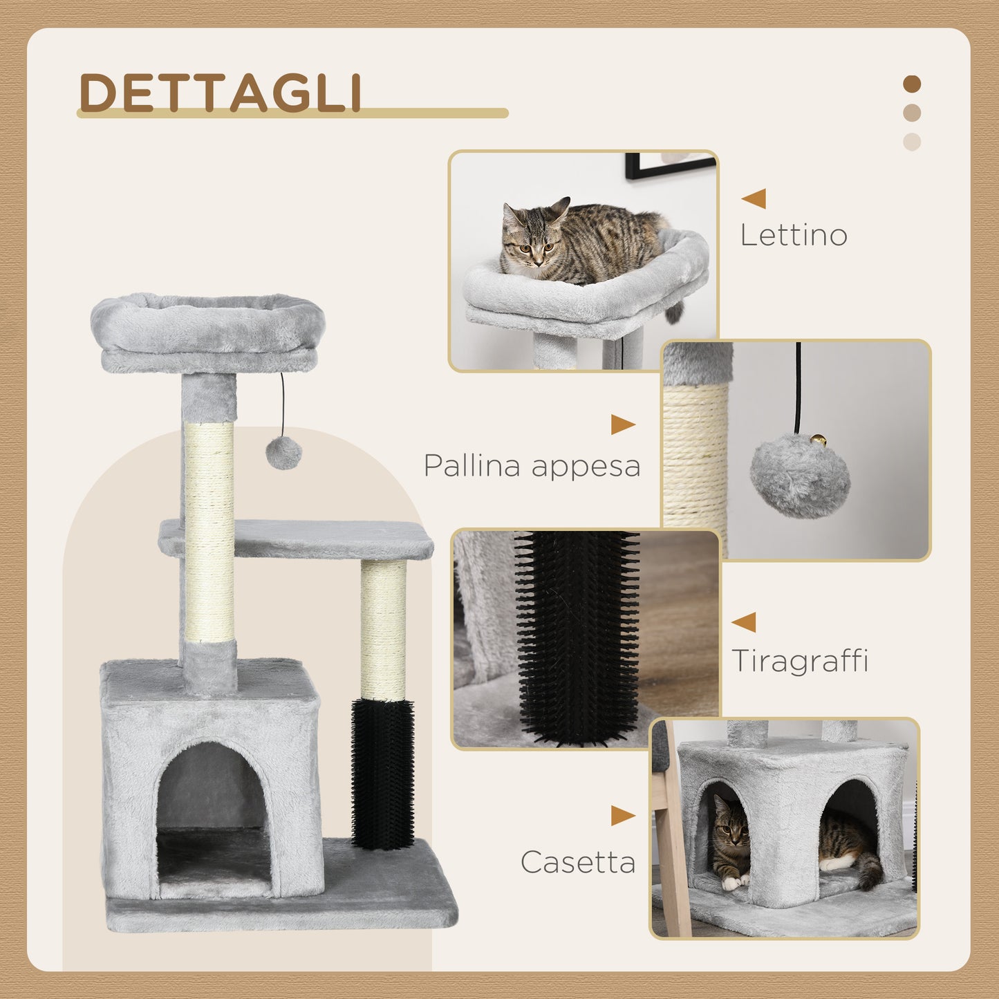 PAWHUT TRAGRAFFI TREA FOR MULTILIVELLO Cats with bed and house, Plush coating, gray - Borgè