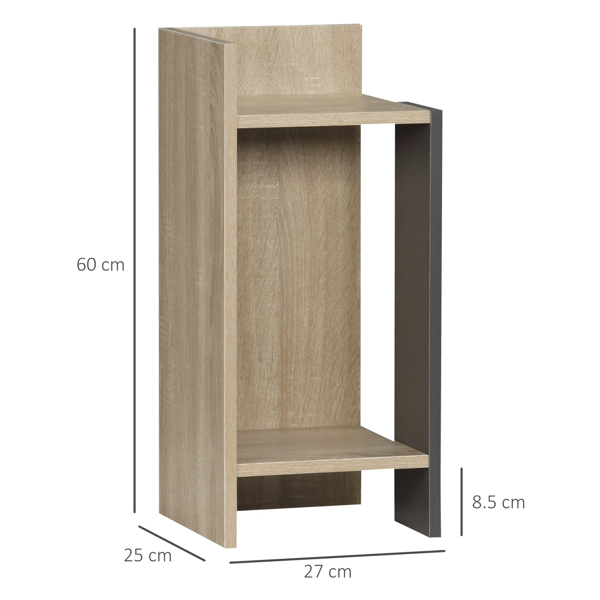 Modern Grey bedside table with open shelf, 2 pieces in chipboard for bedroom and living room, 27x25x60cm - Borgè