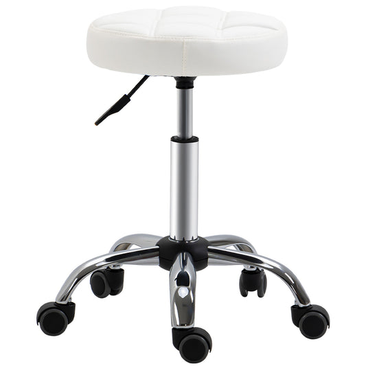 White Beauty | Tattoo Round Swivel Stool with Wheels, Adjustable Height and Eco Leather Cover, Black