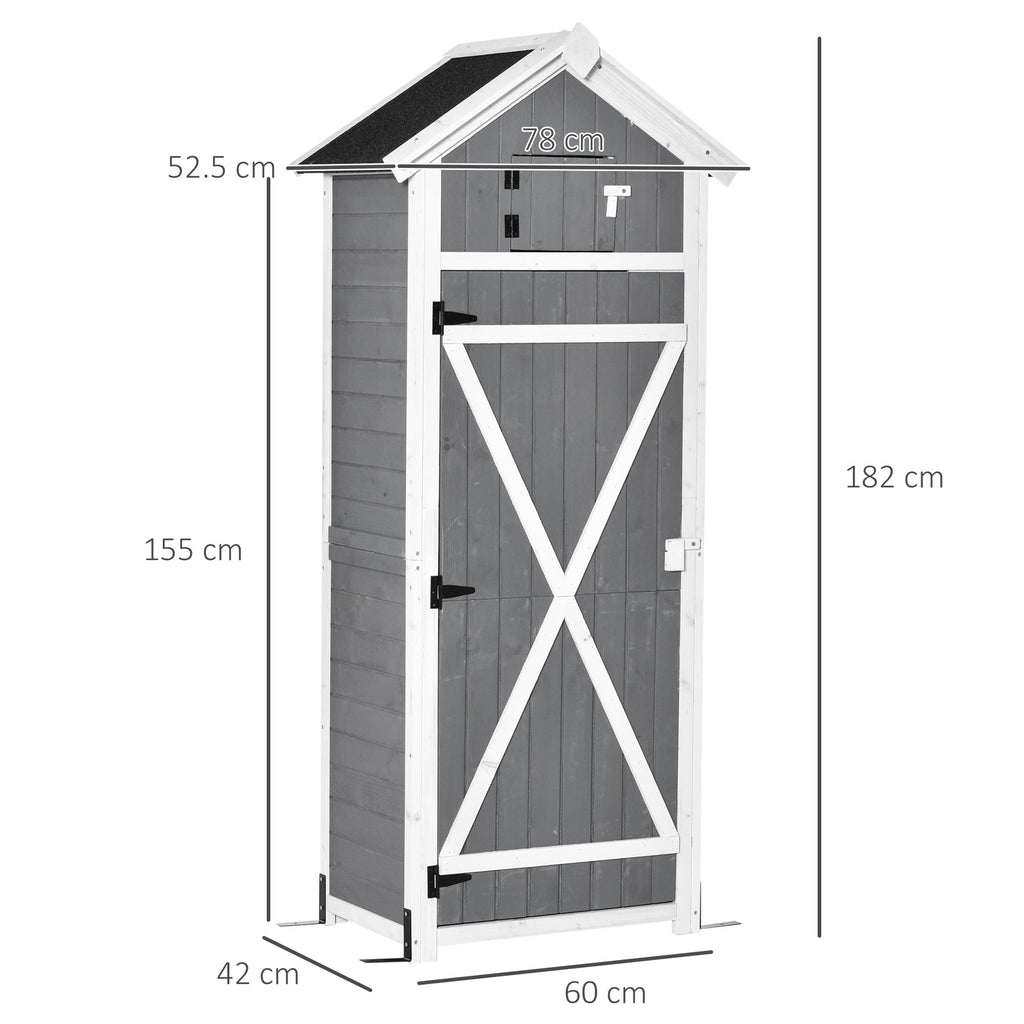 Garden Shed Fir Tool Storage with Removable Shelf and Work Table, 78x52.5x182 cm, Grey - Borge' Group Limited