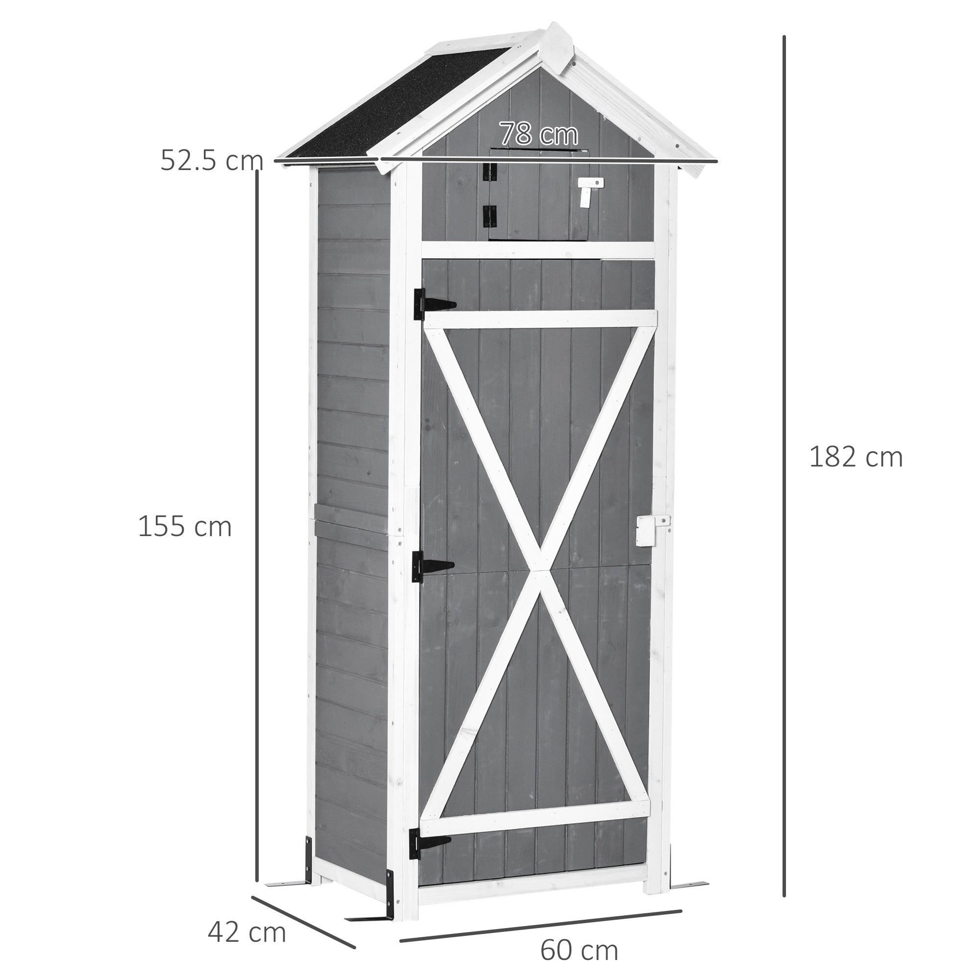 Garden Shed Fir Tool Storage with Removable Shelf and Work Table, 78x52.5x182 cm, Grey - Borge' Group Limited