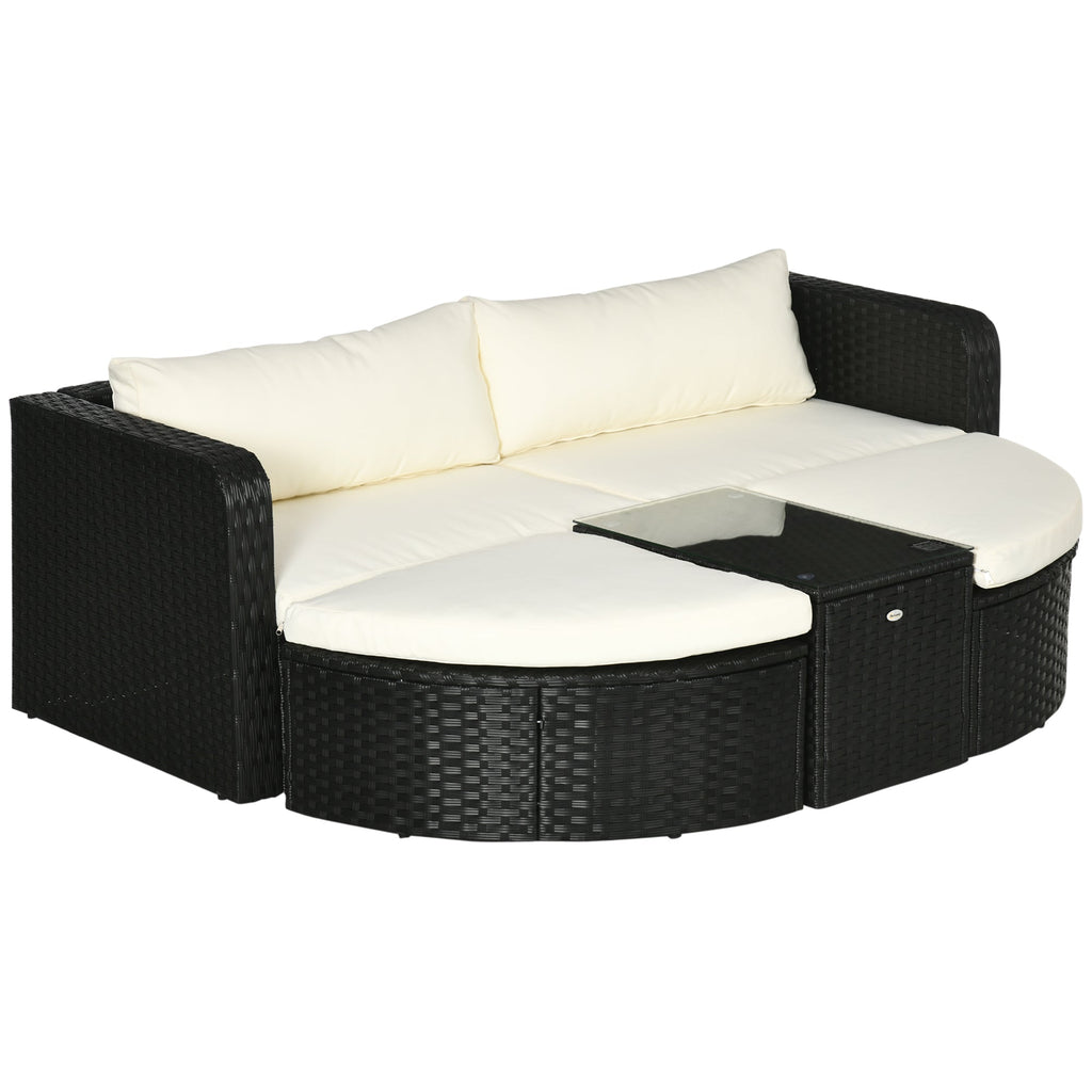 Garden Lounge Set with 2 Chairs and 2 Footstools in PE Rattan, Glass Coffee Table, Black - Borge' Group Limited