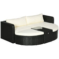 Garden Lounge Set with 2 Chairs and 2 Footstools in PE Rattan, Glass Coffee Table, Black - Borge' Group Limited
