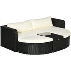 Garden Lounge Set with 2 Chairs and 2 Footstools in PE Rattan, Glass Coffee Table, Black - Borge' Group Limited