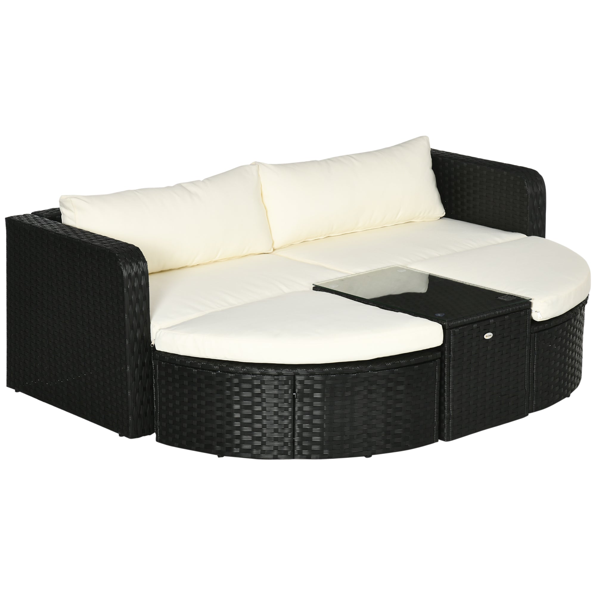 Garden Lounge Set with 2 Chairs and 2 Footstools in PE Rattan, Glass Coffee Table, Black - Borge' Group Limited