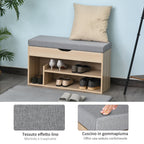 Scarpiera 2 in 1, wooden bench with padded seat and hidden compartment, for entry/input, 80 x 30 x 48cm - Borgè