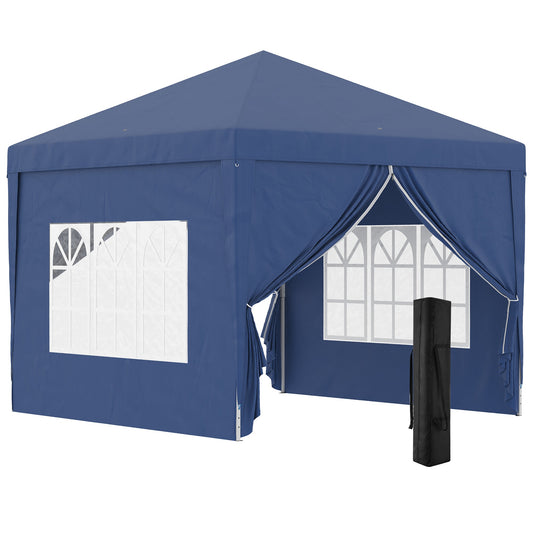 Outsunny folding garden gazebo with ropes and pickets included, 2.95x2.95x2.58 m, blue