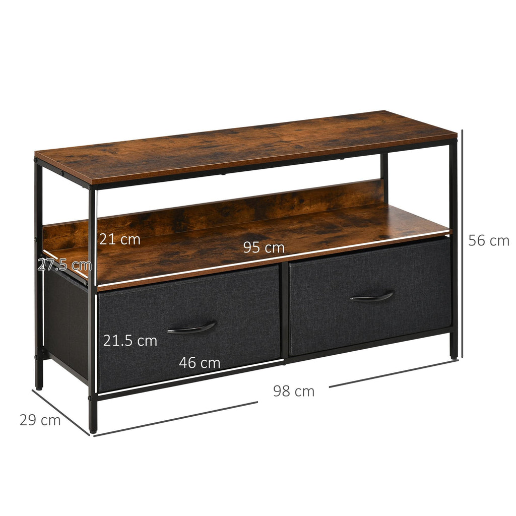 Industrial Style TV Mobile with fabric and shelf draws, metal and mdf, 98x29x56cm, brown - Borgè