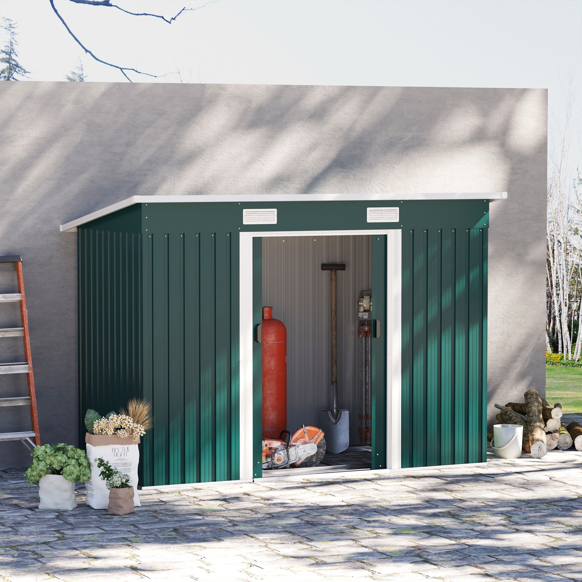 Steel Tool Shed, Garden Shed with 2 Sliding Doors, 261x133x182cm - Borge' Group Limited